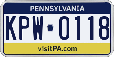 PA license plate KPW0118
