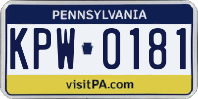 PA license plate KPW0181