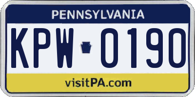 PA license plate KPW0190