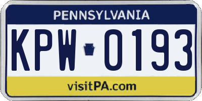 PA license plate KPW0193