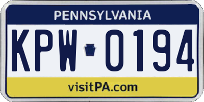 PA license plate KPW0194