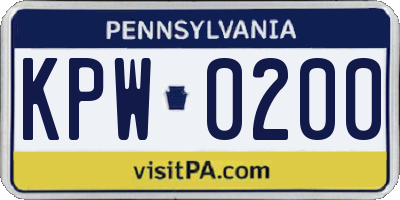 PA license plate KPW0200