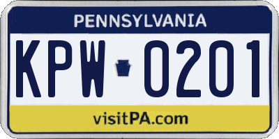 PA license plate KPW0201