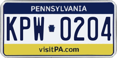 PA license plate KPW0204