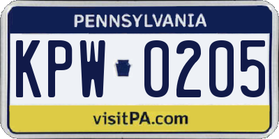 PA license plate KPW0205