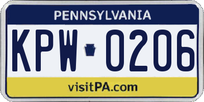 PA license plate KPW0206