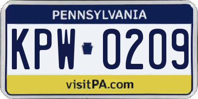 PA license plate KPW0209