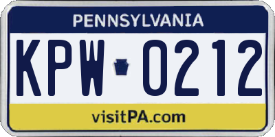 PA license plate KPW0212