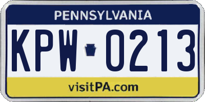 PA license plate KPW0213