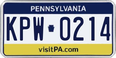PA license plate KPW0214