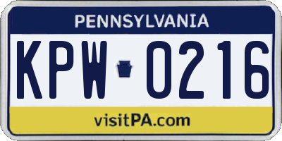 PA license plate KPW0216