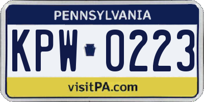PA license plate KPW0223