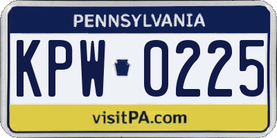 PA license plate KPW0225