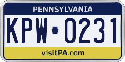PA license plate KPW0231