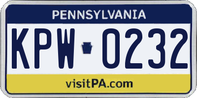 PA license plate KPW0232