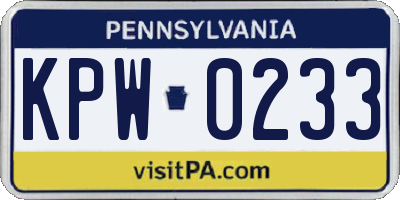 PA license plate KPW0233