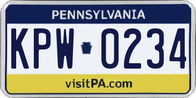PA license plate KPW0234