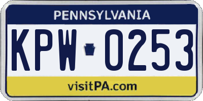 PA license plate KPW0253