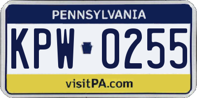 PA license plate KPW0255