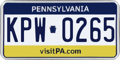 PA license plate KPW0265
