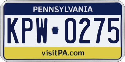 PA license plate KPW0275