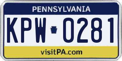 PA license plate KPW0281