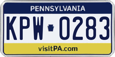 PA license plate KPW0283