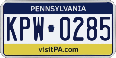 PA license plate KPW0285