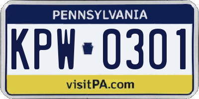 PA license plate KPW0301
