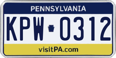 PA license plate KPW0312