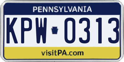 PA license plate KPW0313