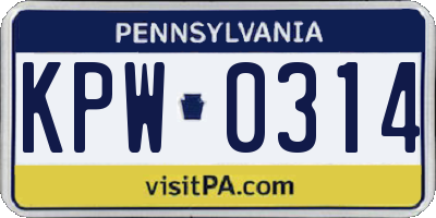 PA license plate KPW0314