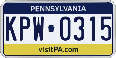 PA license plate KPW0315