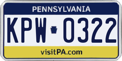 PA license plate KPW0322