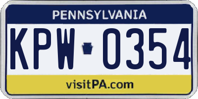 PA license plate KPW0354