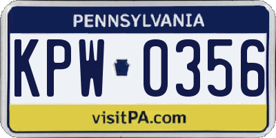 PA license plate KPW0356