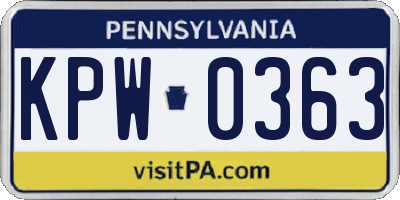 PA license plate KPW0363