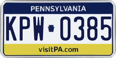 PA license plate KPW0385