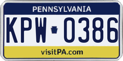 PA license plate KPW0386