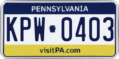 PA license plate KPW0403