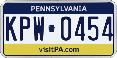 PA license plate KPW0454