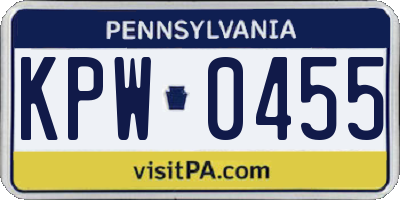 PA license plate KPW0455