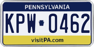 PA license plate KPW0462