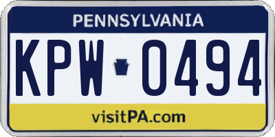 PA license plate KPW0494