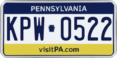PA license plate KPW0522