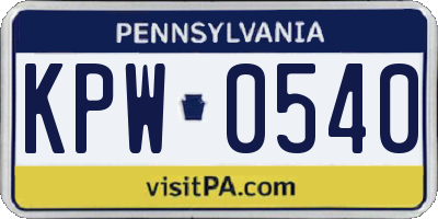 PA license plate KPW0540