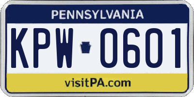 PA license plate KPW0601