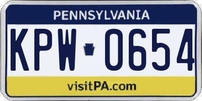 PA license plate KPW0654