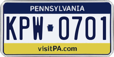PA license plate KPW0701