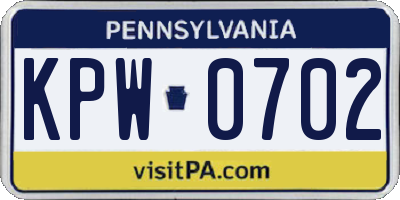 PA license plate KPW0702